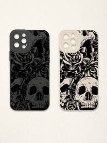 2个复古骷髅花卉印花手机壳，深色系手机壳，黑白手机壳，兼容和Galaxy手机，手机保护套 - 彩色 - 查看 12