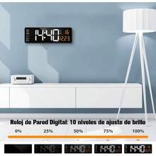 Relojes de Pared Digital de 16 Pulgadas, reloj digital, con Control Remoto, Fecha, Semana, Temperatura, Temporizador, 1224 Horas, para Cocina, Sala de Estar, Aula, Gimnasio, Cochera Naranja