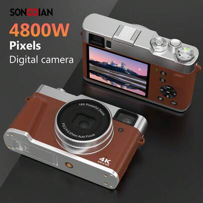  SONGDIAN 48MP 4K Digital Camera, Dual Front & Rear Cameras, Auto Focus, Flash, 16X Digital Zoom, 6-Axis Stabilization, 2.8" Large Screen, Suitable For Photography, Videography, Vlogging Or Selfie, Ideal For Beginners, Includes 32GB Memory Card And 1050mAh Battery