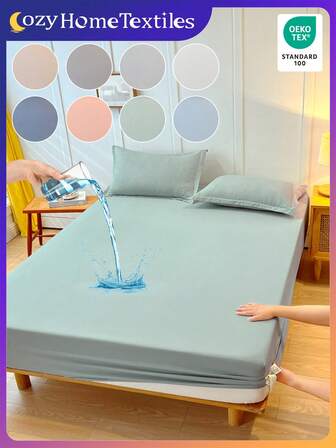 1pc Waterproof Fitted Sheet, Bedding, Fitted Sheet, Skin-Friendly Mattress Cover, Soft & Comfortable Bedroom Bedding, Solid Color Mattress Protector, Bedroom Bed Cover, Comfortable Sleep Mattress Pad, Suitable For Twin, Full, Queen, King Size Bed