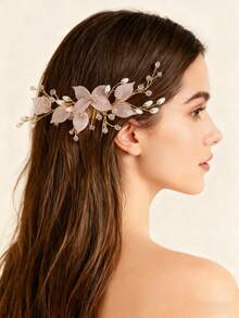 1pc Women's Resin Floral Crystal Decor Minimalist Bridal Hair Comb - Multicolor - View 1