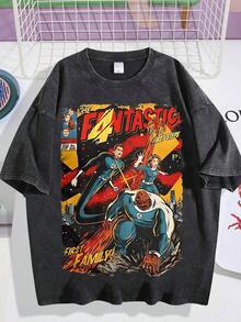 Men's T-Shirt, Retro, Superhero - Comic Theme, "The Fantastic 4" Graphic Print, Pattern, Loose Fit, Short Sleeved, TopTop DG004 | Exquisite Design |   Loose And Comfortable |   Easy To Match | - màu đen - Xem 8