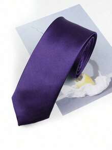 1pc Men's Deep Purple Shiny Satin 2" Slim Necktie, Suitable For Weddings, Christmas, Thanksgiving, Parties & Casual Wear Men Necktie - 紫羅蘭色 - 查看 1