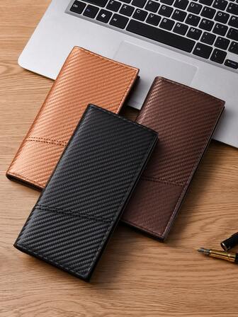 1 pieza Cartera larga de hombre con textura de fibra de carbono, cartera de embrague personalizada, billetera plegable delgada con múltiples ranuras para tarjetas, portadocumentos de viaje de piel sintética, monedero unisex