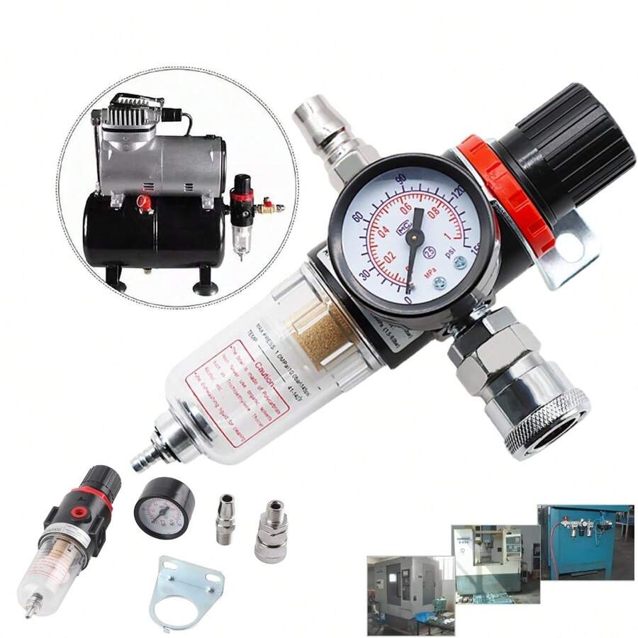 AFR2000 Compresor de Aire de 1/4 pulg. Filtro de Humedad Regulador del Separador de Aceite de Agua con Manómetro Regulador del Separador de Aceite de Agua de Aleación de Aluminio - Multicolor - Ver 1