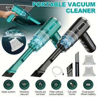 1pc Portable Home & Car Vacuum Cleaner, 2000mAh Battery Life, USB Rechargeable Car Dust Cleaner, Handheld High Power Wireless Vacuum Cleaner For Home And Car Use