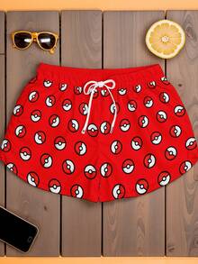 Women's Beach Shorts Gym Pajamas Pokeball Symbol Poke Anime REF 712 VEST NERD - Multicolor - Ver 1