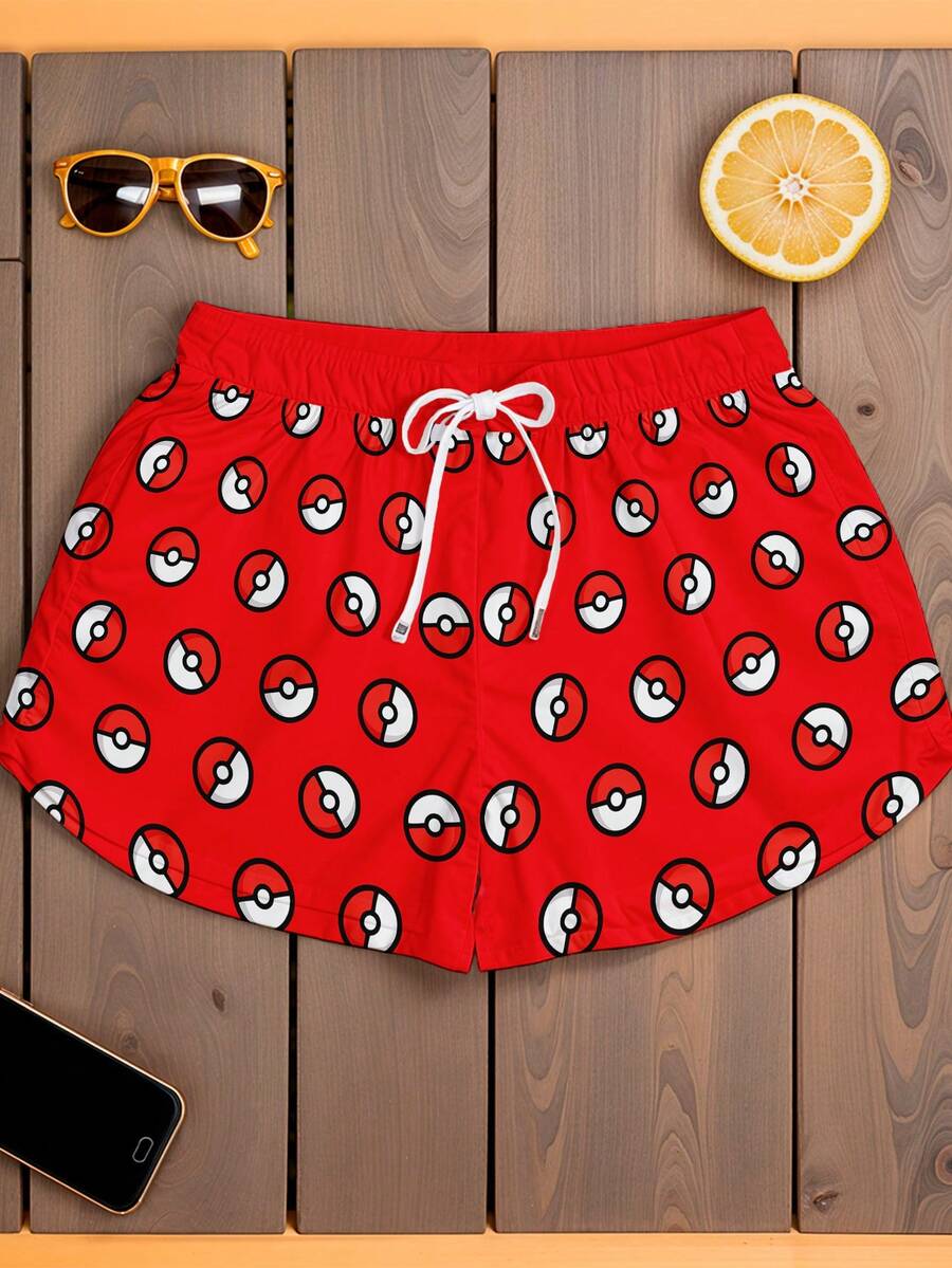 Women's Beach Shorts Gym Pajamas Pokeball Symbol Poke Anime REF 712 VEST NERD - Multicolor - Ver 1