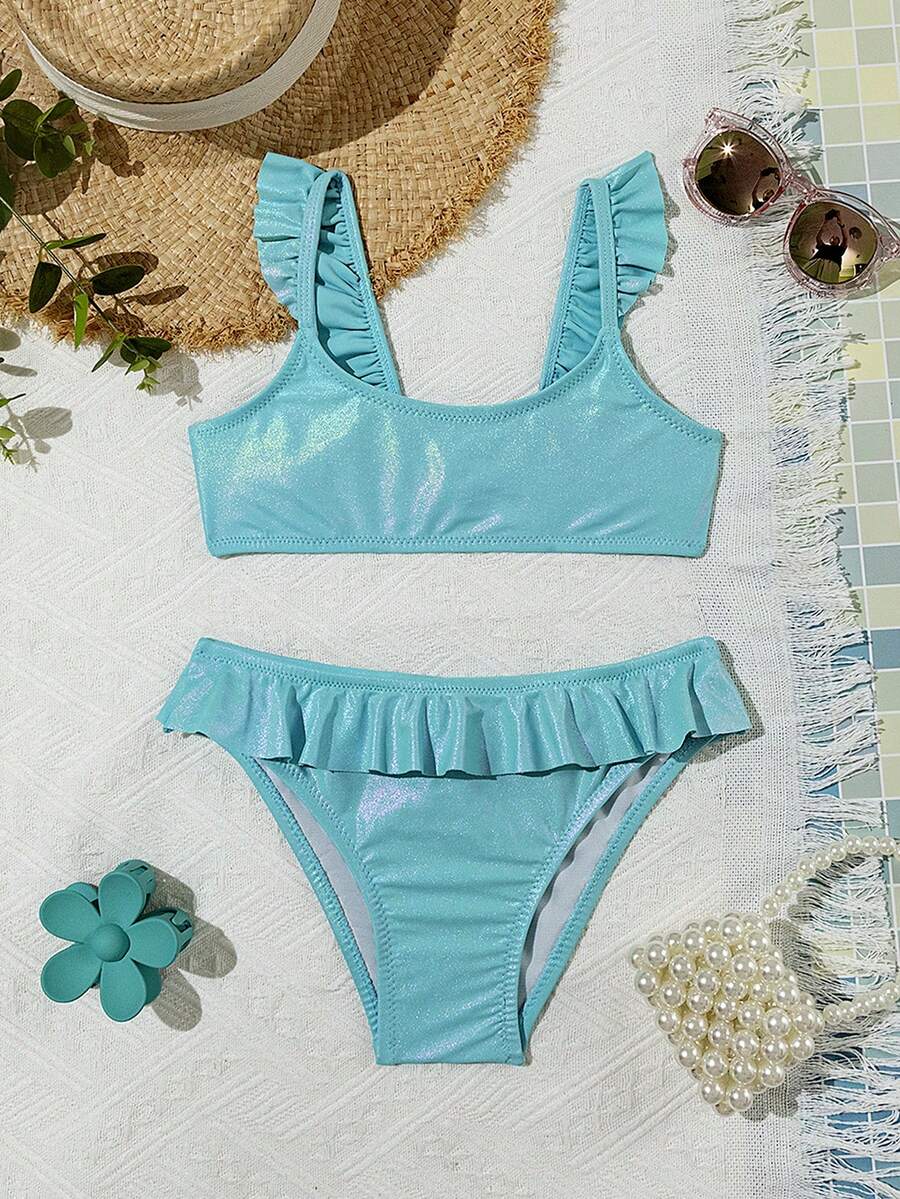 Women's Bikini Children's Bikini Girl Youth Bikini Beach, Party, Sophisticated, Pool, Cartoon, Vacation, Beach, Party, Sophisticated, Pool,LARA VIVA - 薄荷藍 - 查看 1