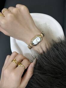1pc New Fashion Oval Dial Women'S Watch, Retro, Elegant, Simple Style, Adjustable Strap Is VSuitable For Daily Wear, Birthday Gifts, Parties, Holiday Gatherings, New Year's Gift - Gold - View 8