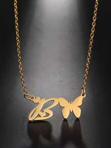 1 Piece Of Personalized Stainless Steel Necklace Jewelry With Collarbone Chain, 18k Gold-Plated 26 First Letter Butterfly Heart-Shaped Pendant, Women's Necklace, Suitable For Christmas, Valentine's Day, Mother's Day, Birthdays, Anniversaries - Multicolor - View 6