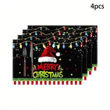 1/4/6 Stücke Leinen Weihnachtsszene Tischset, Landhausstil Winter Weihnachten Feiertag Heim Küche Tischdekoration. - Verschiedenfarbig - Übersicht 15