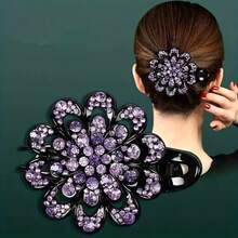 Elegant Floral Rhinestone Hairpin - Ladies Large Duckbill Clip, Perfect Mother's Day Gift, Crystal Flower Decorative Hair Accessories - Màu tím  Violet - Xem 2