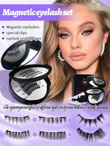 2 Pairs Magnetic False Eyelashes Set With White Clips, All-In-One Natural Looking Curly Lashes For Daily, Commute, Date, Party - Natural Lashes - View 1