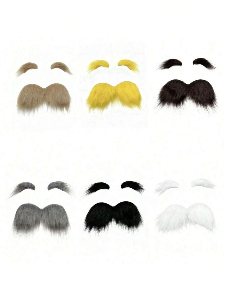 1 Set Funny Style Fake Mustache And Eyebrows, Unisex Self-Adhesive Fake Beard + Thick Eyebrows, Suitable For Theme Parties And Funny Occasions