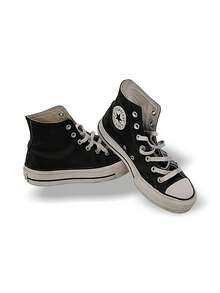 Converse Chuck Taylor Lift 女士真皮高帮平底舒适系带靴，适合旅行、工作、都市日常穿着，二手，黑白配色，7码，561675C - 黑色 - 查看 1