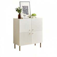 Modernes weißes MDF-Sideboard mit Griffen aus Zinklegierung und Beinen aus Stahl: elegante Aufbewahrungsmöbel für Wohnzimmer, Schlafzimmer und Flur.