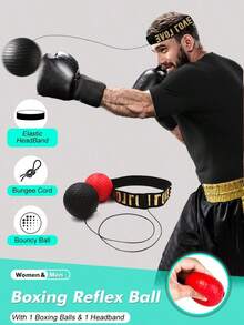 1 Set- Boxing Reflex Ball Set – 1 Boxing Balls, 1 Headband, Suitable For Daily Fitness Exercises, For Men & Women (Black/ Red)