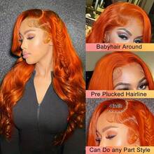 200 Dichte 13*4 Body Wave HD Spitzenfront Perücke 8-34 Zoll Ingwer Orange Farbgemisch Haar Vorausgerupft mit Baby Haar Body Wave Spitzenfront Perücken für Frauen in der Halloween Saison