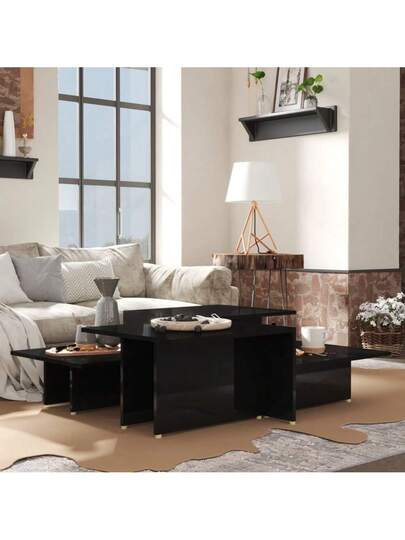 VidaXL Coffee Tables Pcs 111.5x50x33 Cm Processed Wood High Gloss Zwart