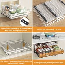 Adjustable Pull-Out Cabinet Organizer, Expandable Kitchen Drawer Storage Basket, No Drill Installation, 31-49cm Width, Heavy-Duty Steel, for Cupboard and Bathroom, Black/White - Schwarz - Übersicht 5