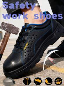 男士安全工作鞋，钢头安全鞋，耐挤压和刺穿，时尚、柔软、舒适、透气，低帮设计，标准尺码，适用于工厂、车间和建筑工地，这些男士工作鞋是春季、夏季和秋季的理想选择。 - 黑色 - 查看 17