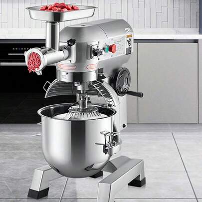 Batidora de pie comercial, tazón de acero inoxidable de 20 cuartos, batidora eléctrica multifuncional 2 en 1 de 1100 W con picadora de carne y 3 velocidades, batidor de gancho para masa incluido, perfecto para panadería pizzería