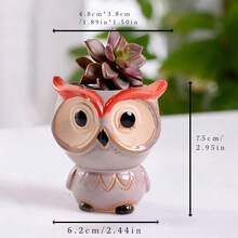 6个/套 可爱猫头鹰造型多肉植物花盆 - 底部带排水孔 - 迷你陶瓷花盆 - 休闲风格陶瓷花盆，图案多样，轻便桌面植物容器，适合室内使用，独特的非对称造型装饰配件（不含植物）