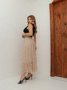 Women's Long Lace Skirt Flower Lined Evangelical Elegant Fashion 3RD SD1831 - Màu be - Xem 3