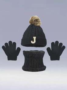 3pcs Kids Winter Knitted Warm Hat, Gloves And Scarf Set, Back To School Gift - Black - View 26