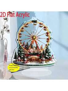 قطعة واحدة سماكة 0.3 سم ديكور مركزي لعجلة الملاهي في عالم الشتاء الساحر - قلعة مغطاة بالثلج وكوخ الأساطير المضاء - ديكور مكتبي لعيد الميلاد من الأكريليك، مناسب للمنزل