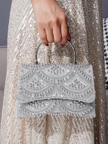 Bolso de mano de lujo con perlas, elegante bolso de fiesta, bolso versátil de moda hecho a mano estilo europeo para mujeres