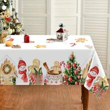 1 块欢乐圣诞桌布，带有圣诞老人和驯鹿节日红色设计，机器制造，防水耐用，适合节日派对 - 彩色 - 查看 12