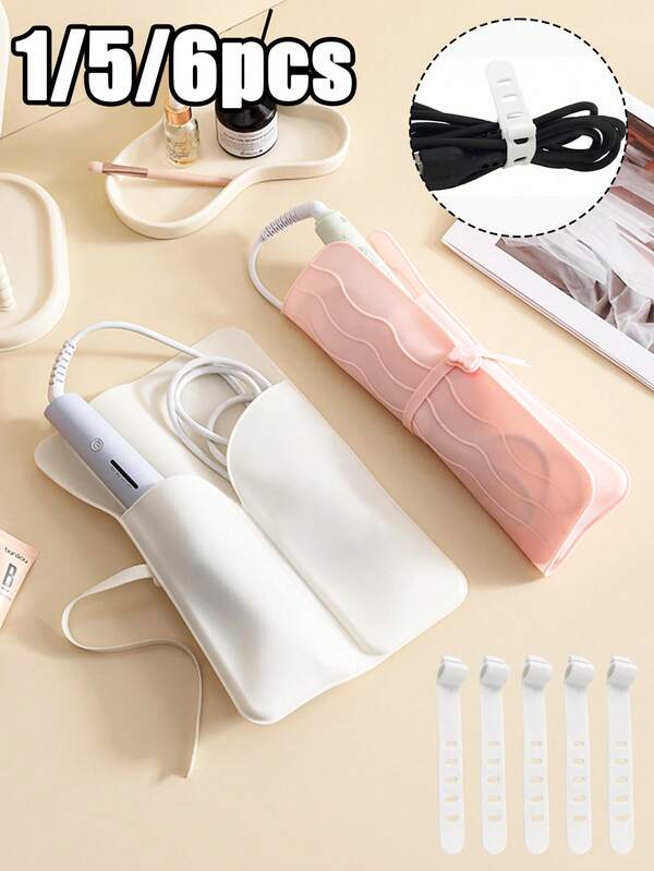 Borsa portaoggetti resistente al calore e anti-scottatura per piastra per capelli e arricciacapelli, con design a nastro/cinturino - Organizer portatile e da viaggio per strumenti di styling, carino e pratico per uso domestico e in viaggio, custodia per piastra capelli, accessorio di stile, costruzione durevole, custodia da viaggio per asciugacapelli da donna, astuccio per matite, beauty case da donna, accessorio da viaggio, accessorio clean girl