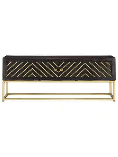 VidaXL Coffee Tafel 90x50x35 Cm Solid Mango Wood Zwart Goud ed view 3