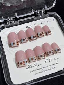 10 pezzi Unghie finte minimaliste con stampa leopardata sfumata in stile vintage Y2K (confezione casuale)