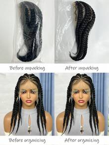 Elegant Synthetic Lace Front Wig Braided Cornrows Straight - Black - View 8