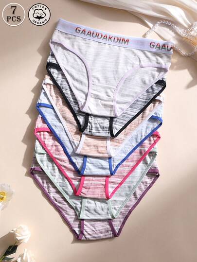 7 PCS Women's Sexy Cotton Panties Low Waist Seamless Briefs Letter Belt Underwear Soft Comfortable & Breathable Lingerie For Yoga, Sports And Daily Wear