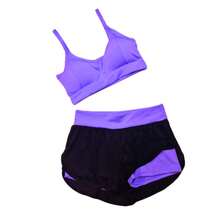 Soul Ballance Women's Gym Clothing - Shorts Set With Colorful Lining And Dryfit Mesh + Colorful Top - Màu Lilac Tím - Xem 7