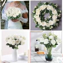 50PCS Large Velvet Artificial Roses 4.14" Real Touch Long Stem Fake Flowers In Bulk For Flower Arrangement, Wedding, Home & Party Decor (White) - White 50pcs - View 4