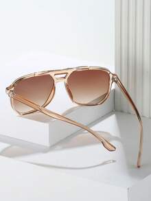 1 Pair Unisex Tortoiseshell Square Double Bridge Aviator Style Fashion Fashion Glasses, Suitable For Vacation, Boho Beach Outfits, Women's Beach Accessories, Basic Glasses, Autumn/Winter Women's Outfits, Business Casual, Gifts, Leopard Print - 香檳色 - 查看 4