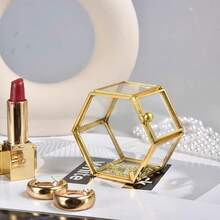 1pc Vintage Glass Jewelry Box, Rectangular Jewelry Display Storage Box With Lid, Vanity Trinket Box For Home Decor, Used To Store Jewelry, Rings, Bracelets, Jewelry Box, Dust-Proof Cosmetics And Accessories Storage Box, Rectangular Design, Glass Jewelry Box For Home Decor