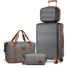 Lightweight Travel Luggage Set (ABS Hard Shell, 4-Wheel, TSA): 4-Piece/6-Piece – With Trolley (20"/24"/28"), Cosmetic Case & Bags - 灰色 - 查看 12