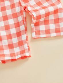 Conjunto de pantalón de cumpleaños para bebé niña, camiseta de manga larga con cuello redondo y bordado de la letra quot;Feliz cumpleañosquot; + pantalón a cuadros, ropa informal de mezcla de algodón suave, ideal para fotos de cumpleaños y fiestas. - Albaricoque - Ver 9