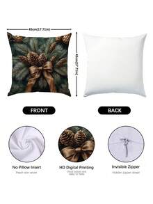 1/2/4pcs Large Square Christmas Cushion Cover - Pine Cones, Golden Bows - Dark Green Holiday Decor - Zipper Closure - Fits Living Room, Bedroom, Entryway - Seasonal Home Accent Pillow Case - Easy-Clean Fabric, Christmas Pillow Covers, Festive Room Decoration, Pinecone Pattern
