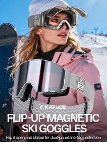 KAPVOE Flip-Up Ski Goggles Winter Outdoor Sports Ski Goggles Snowmobile Snowboard Glasses Anti-Fog Ice Skating Eyewear Men Women UV400 Magnetic Snow Equipment Ski Accessories