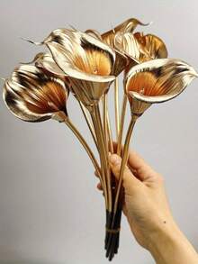 4 piezas de flores artificiales de lirio de cala dorado lujoso, ambiente elegante de brillo dorado para el hogar, oficina, boda, hoteles y talla grande, decoración para sala de estar, dormitorio, oficina y fotografía de bodas