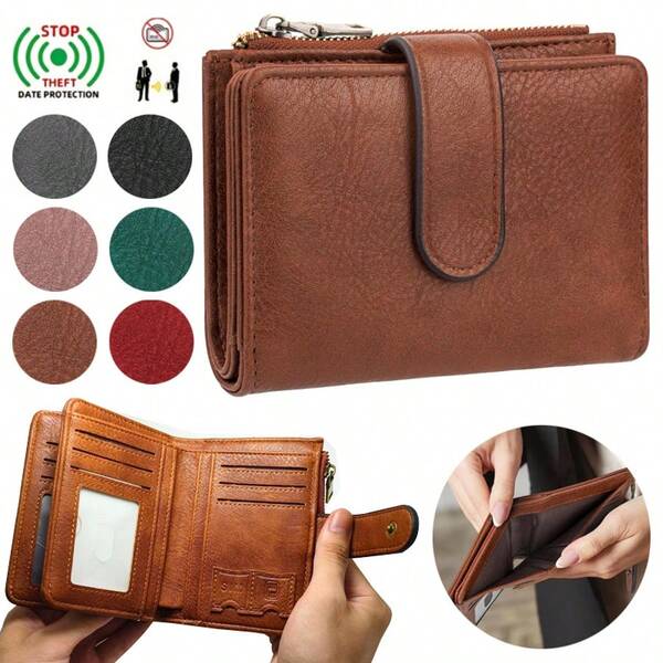 Vintage Women Short Wallet For Daily Multifunction Large Capacity Trifold Credit Card Holder RFID Blocking Wallet For Credit Card/ ID Card/ Coins/ Cash/ Receipts/Photo Ladies Double Zipper Pocket Clutch ,Gifts,Birthday Gifts,Anniversary