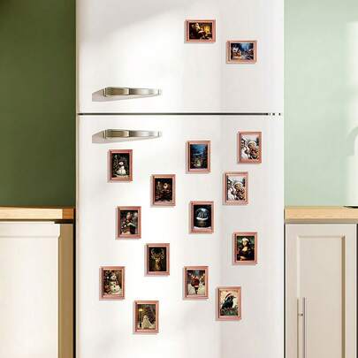 1/2 piezas - Marcos de fotos de madera con forma de elementos navideños creativos y divertidos, imanes de nevera con diseño retro personalizado, pegatinas navideñas divertidas para nevera, de uso múltiple, imanes de madera para póster de nevera