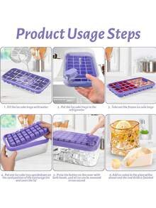 Bandeja para cubitos de hielo con tapa y compartimento de almacenamiento, apta para el congelador (morado) - Morado - Ver 3